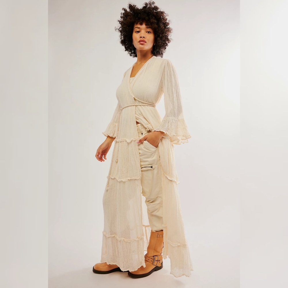 Free People Jen's Pirate Booty Casablanca Ruffle Duster Natural Ivory Size XS/S - Picture 1 of 16
